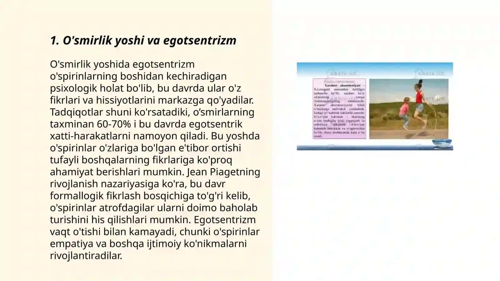"O'smirlik egosentrizmi"ning namayon bo'lishi 3