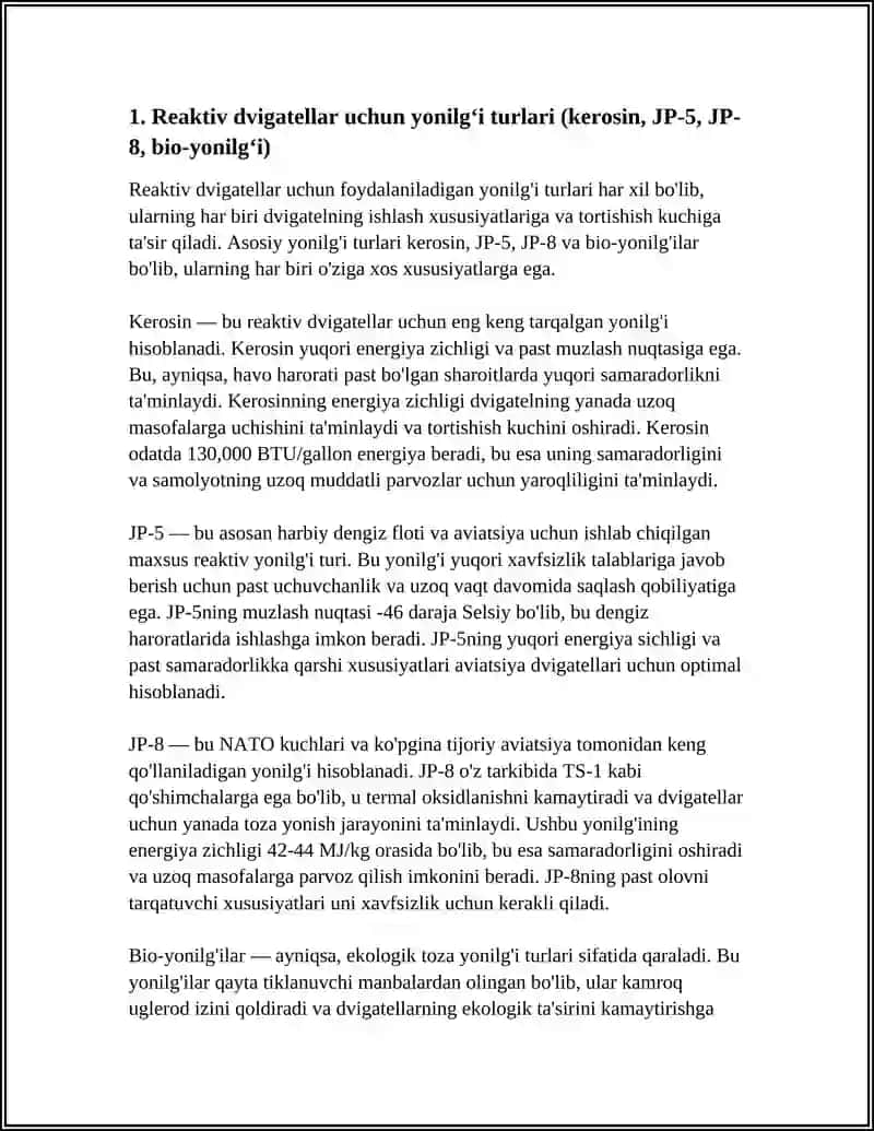 HAVO-REKATIV DVIGATELLARI UCHUN YONILGʻILSR (REAKTIV YONILGʻILAR) 3