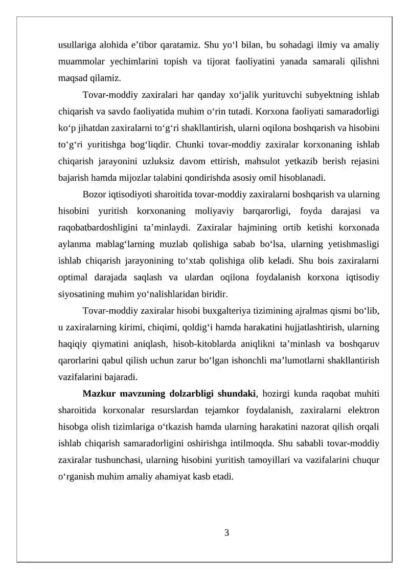 Tovar-moddiy zaxiralar tushunchasi va hisobga olish vazifalari 3