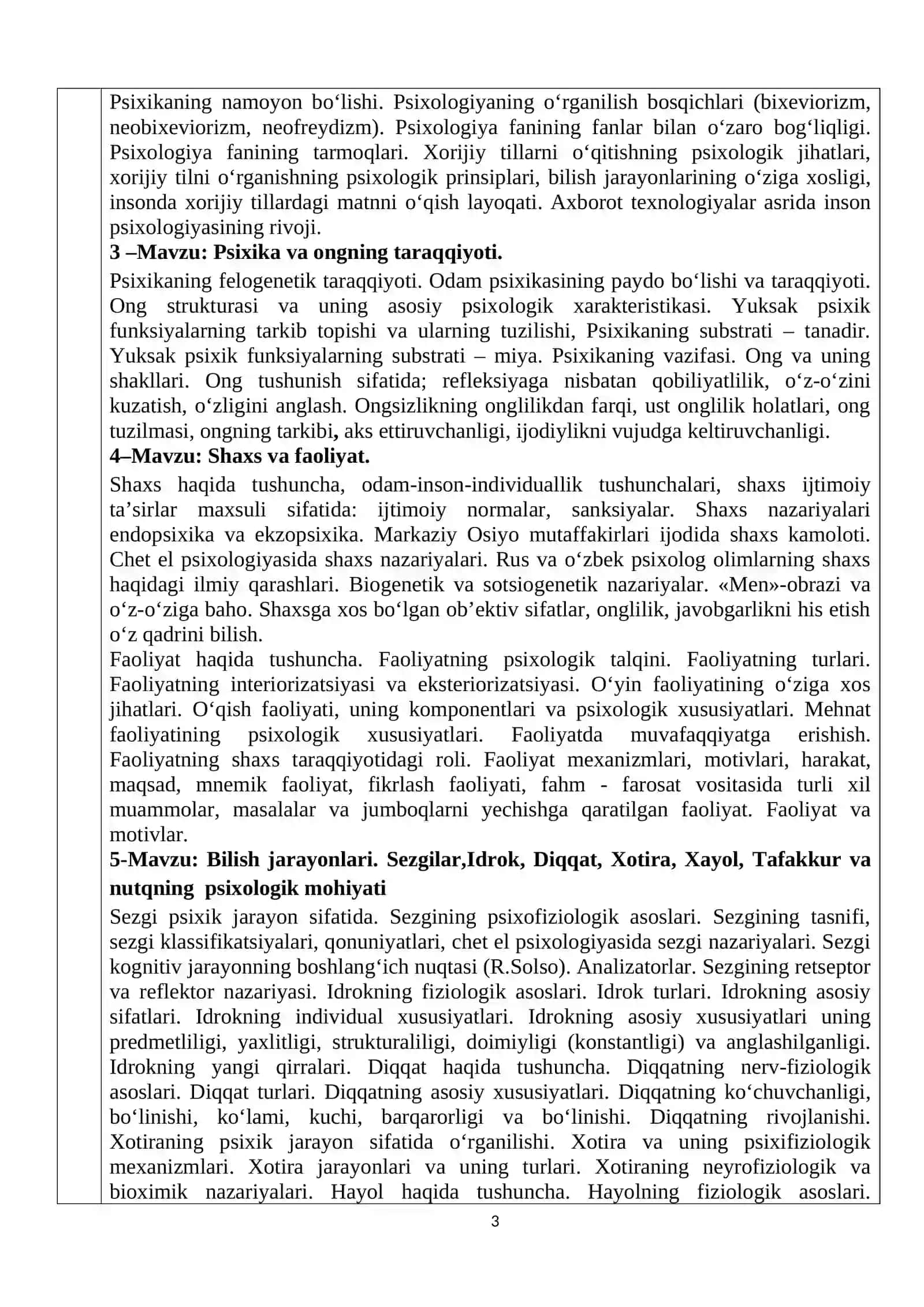 Umuwiy psixologiya fanining o‘quv dasturi 3