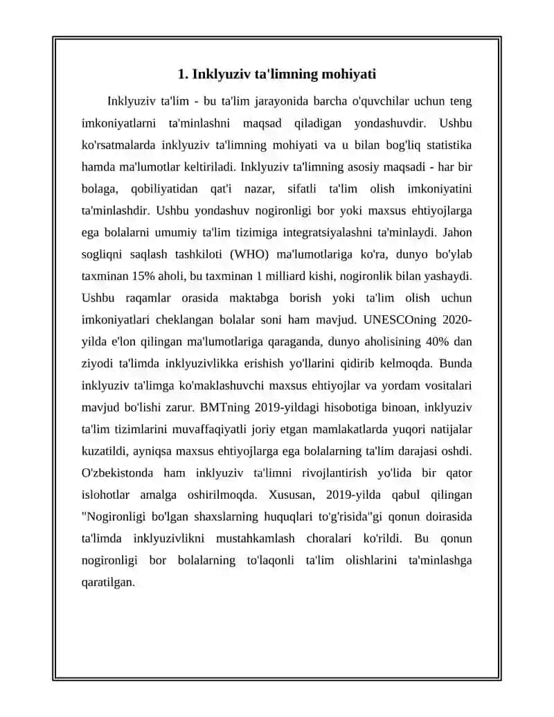 ALOHIDA TA‘LIM EHTIYOJLARIGA EGA BOLALARNI INKLYUZIV TA‘LIM VA TARBIYALASH KONSEPSIYASI 3