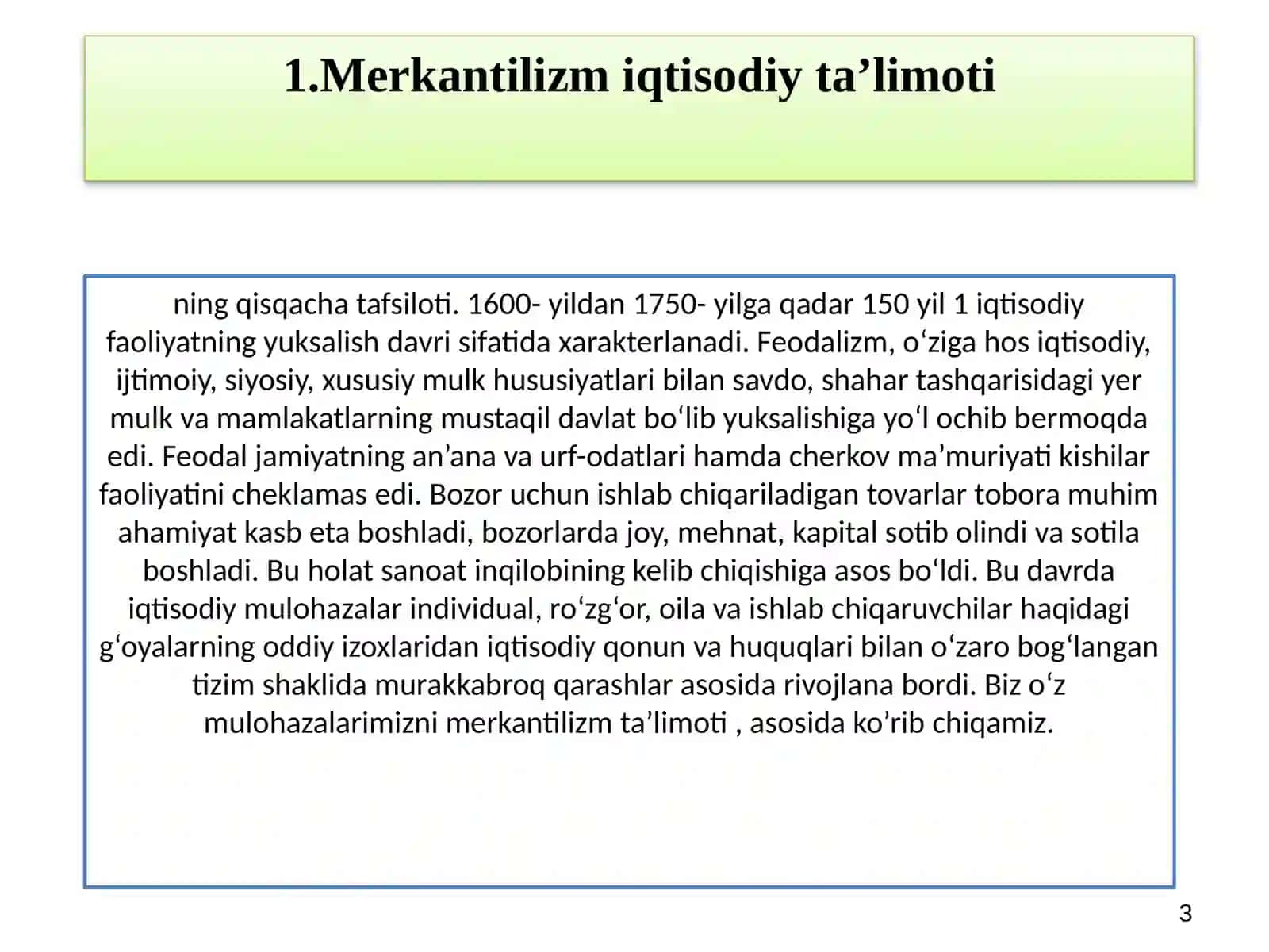 MERKANTILIZM IQTISODIY TA’LIMOTI 3