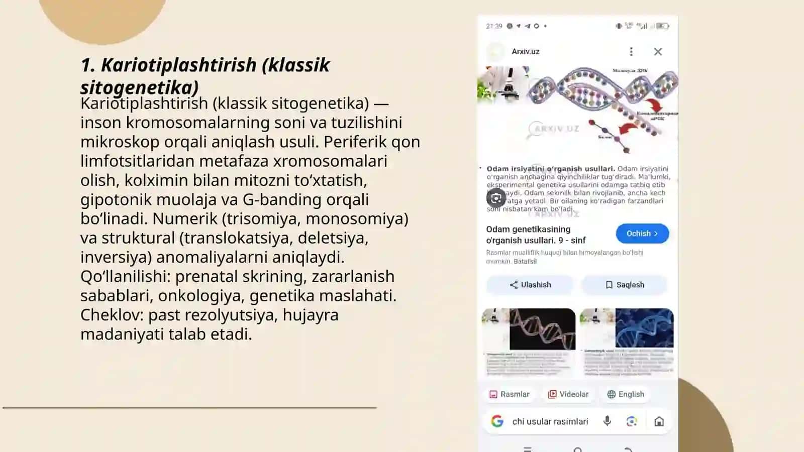 Kariotiplashtirish (klassik sitogenetika) 3