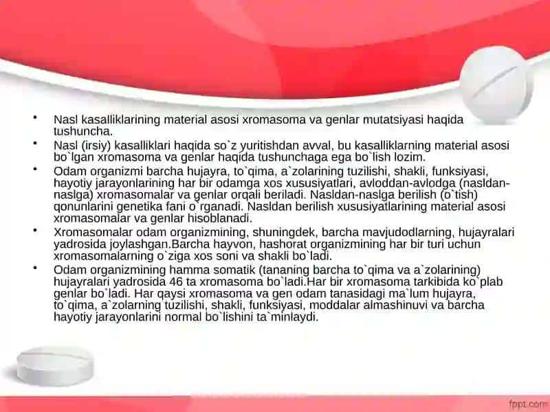 Nasl kasalliklarining material asosi xromosoma va genlar mutatsiyasi haqida tushuncha 3