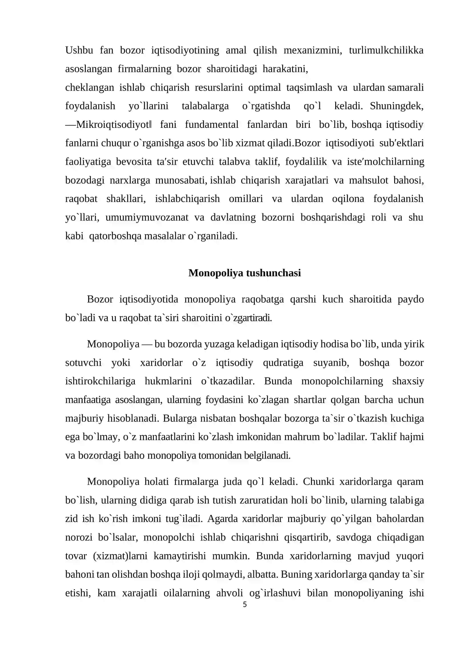 Raqobatlashmagan bozor sharoitida monopol narx belgilash va bozor hokimyati 3