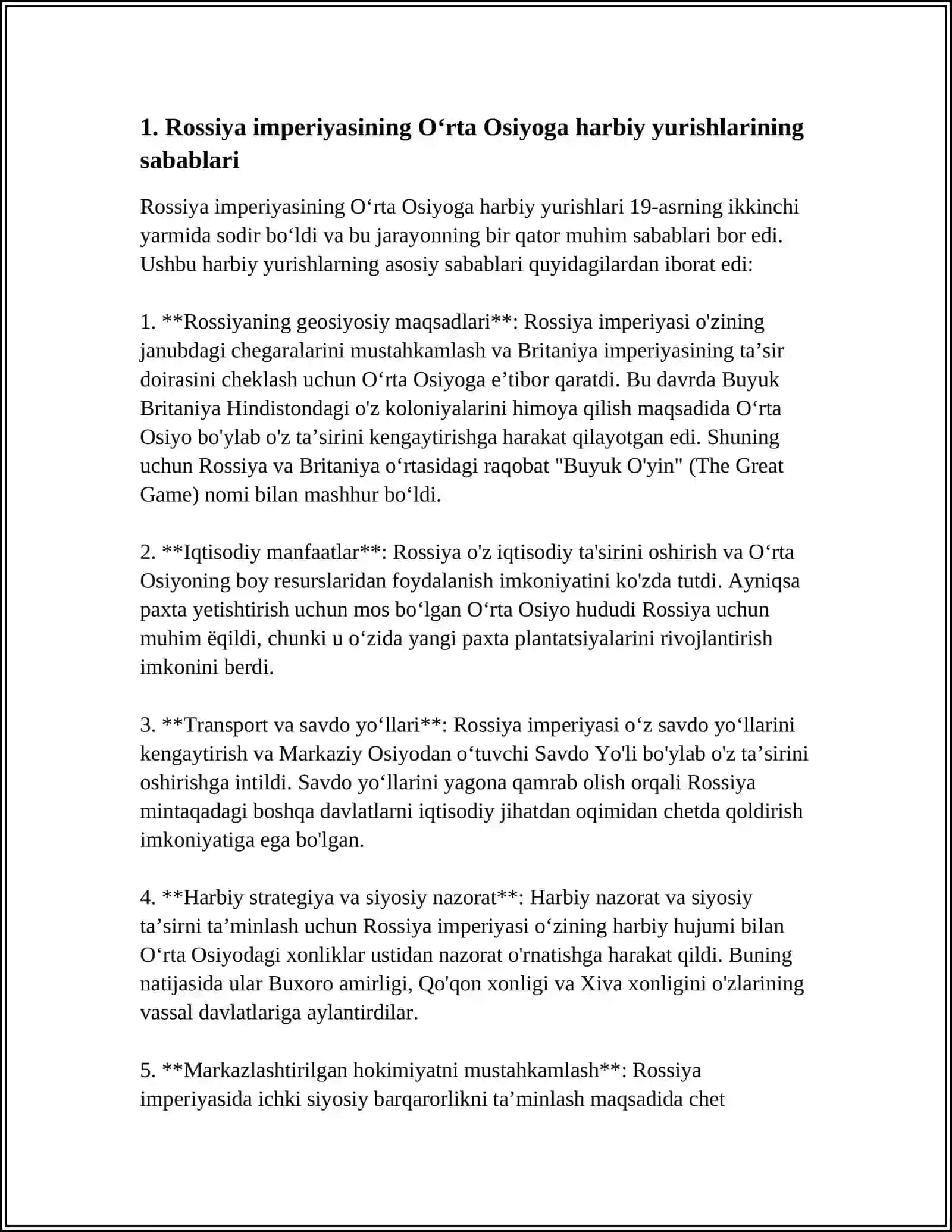 ROSSIYA IMPERIYASINING O'RTA OSIYOGA HARBIY YURISHI 3