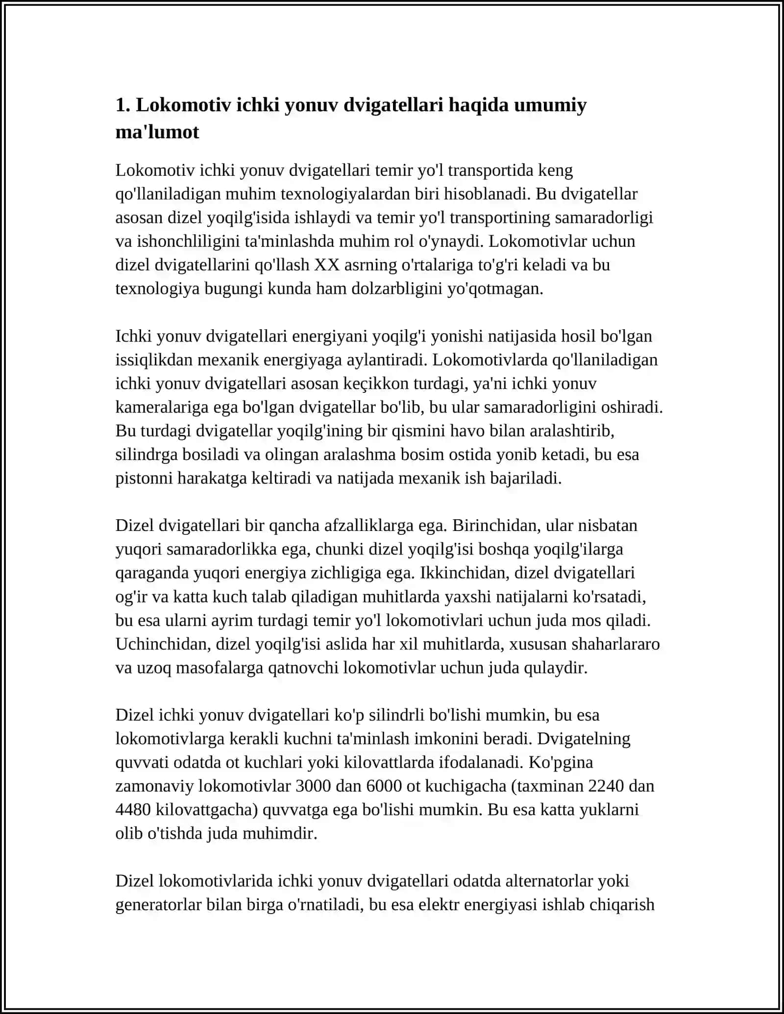 LOKOMATIV ICHKI YONUV DVIGATELLARINING BELGILANISHI VA TAVSIFLANISHI 3