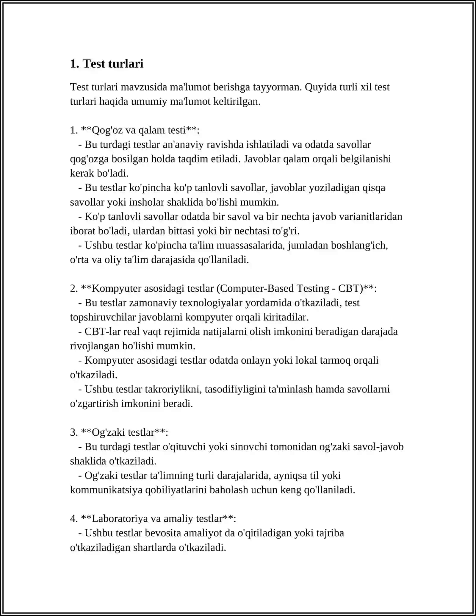 TEST TURLARI 3