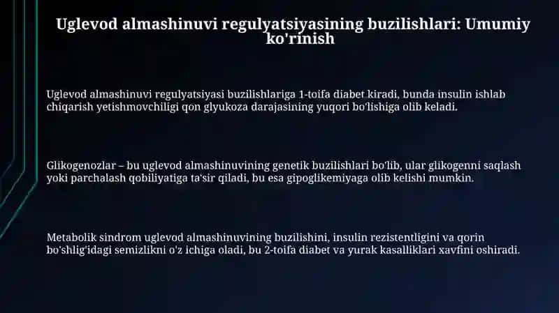 Uglevodlar almashinuvi boshqarilishining buzilishi. Bioximik klinikasi 3