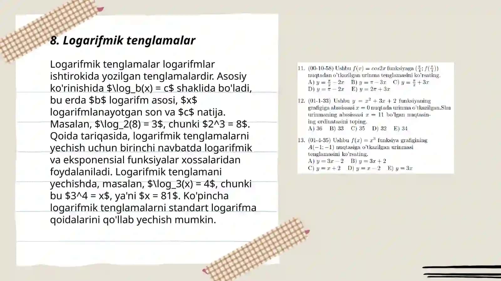 Tenglama va tengsizliklarga oid kasbiy konteksdagi masalalarga doir dars ishlanmasi tayyorlash 3