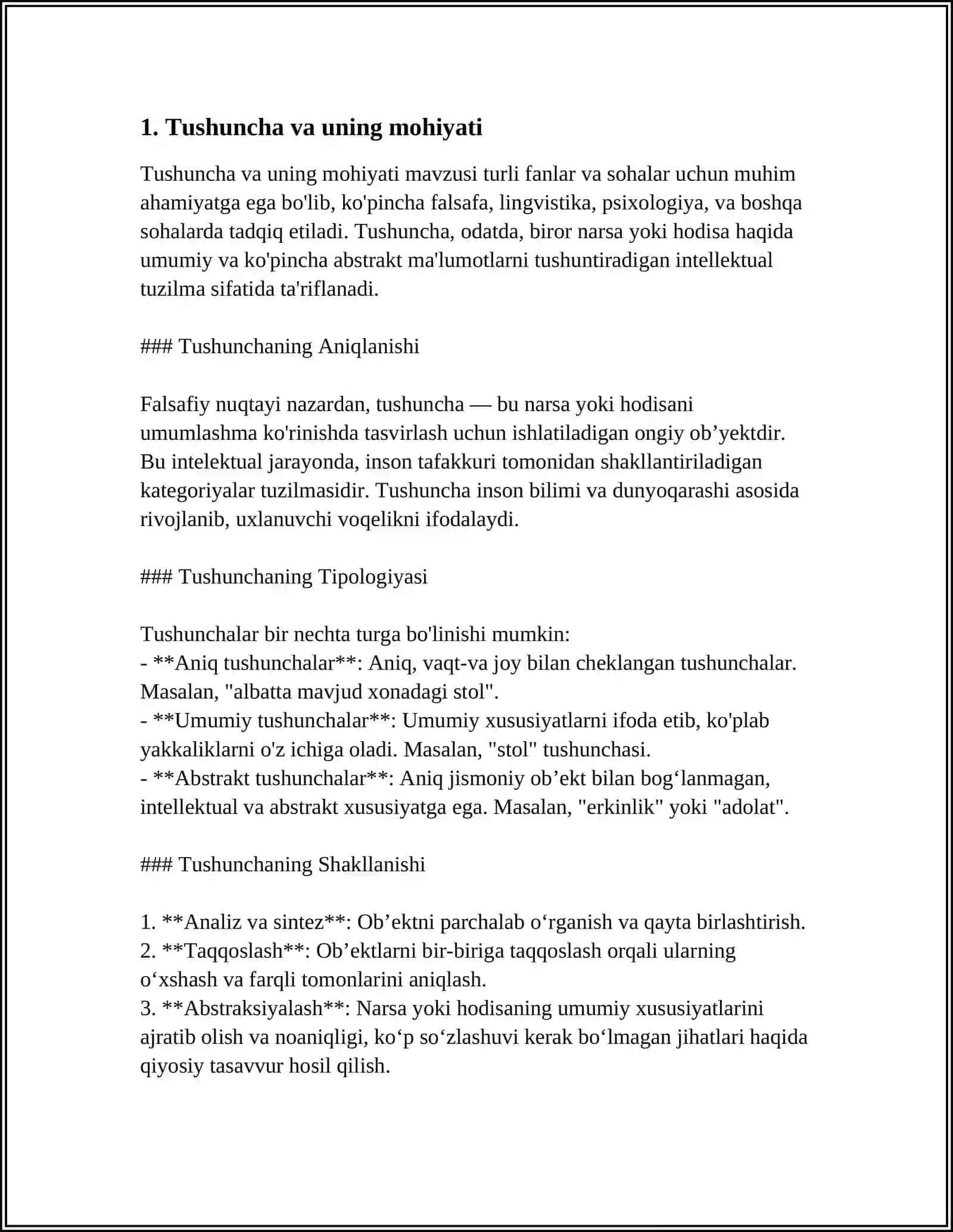MUSTAQIL ISH Mavzu: TUSHUNCHA-PREDMETNING UMUMIY, MUHIM BELGILARINI AKS ETTIRUVCHI MANTIQIY SHAKL 3