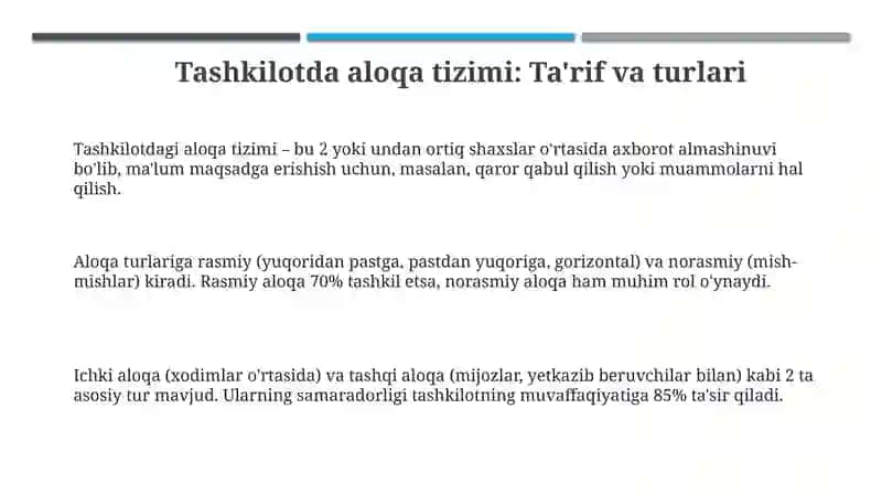 Menejment prinsiplari fanidan Tashkilotdagi muloqot tizimi 3