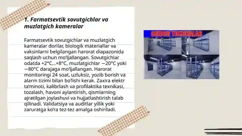 Farmaseftik ishlab chiqarish.omborlarda moddalarni saqlash uchun ishkatiladigan jihozlar 3