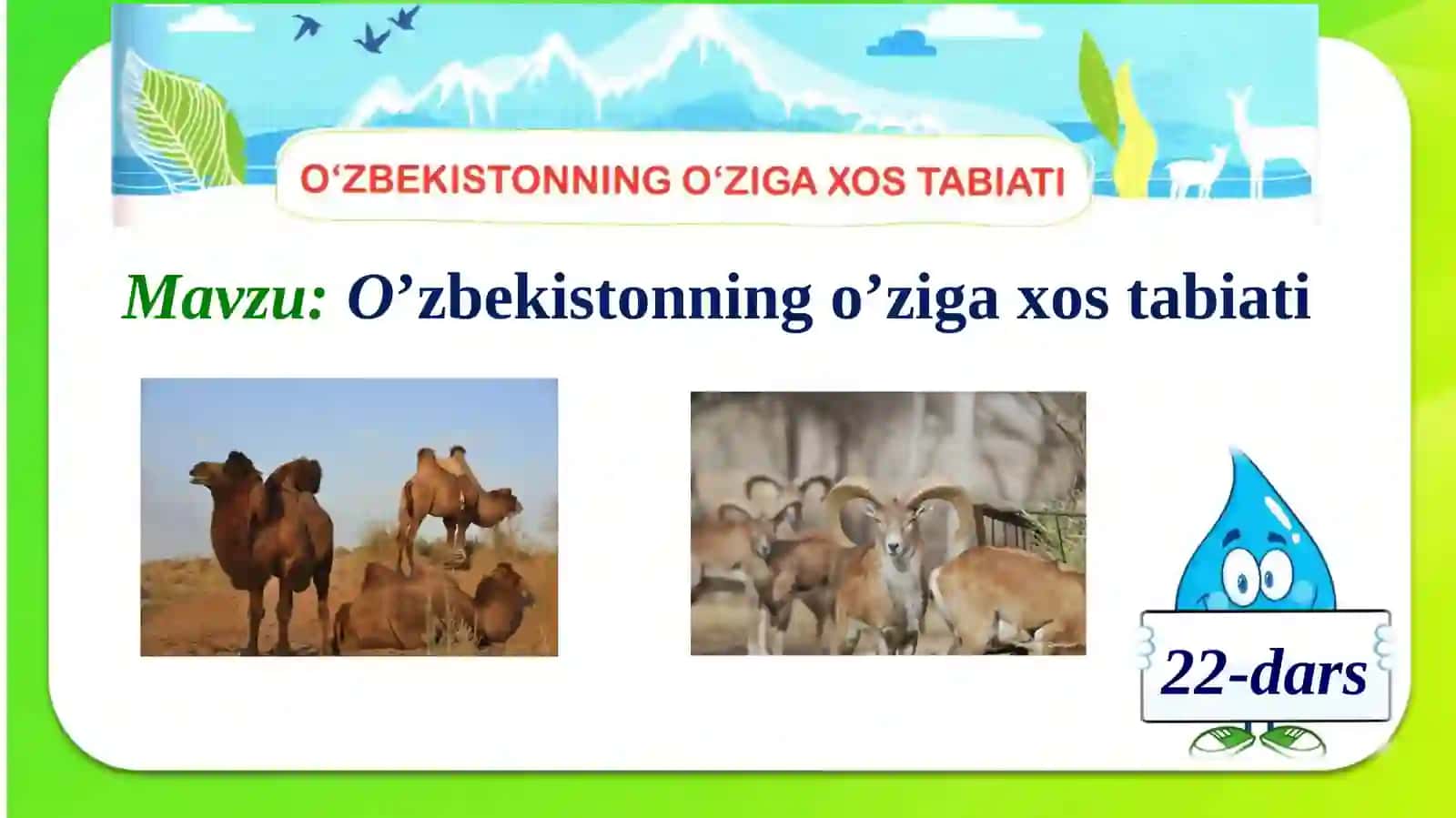 3-sinf Ona tili va o'qish fanidan O'zbekistonning o'ziga xos tabiati mavzuda dars taqdimoti 3