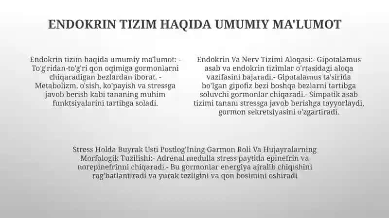 Endokrin Va Nerv Tizimi Aloqasi Endokrin Va Immun Tizimning Ozaro Aloqasi Stress Holda Buyrak Usti Postlog'Ining Garmonlarining Roli Va Hujayralarning Morfalogik Tuzilishi 3