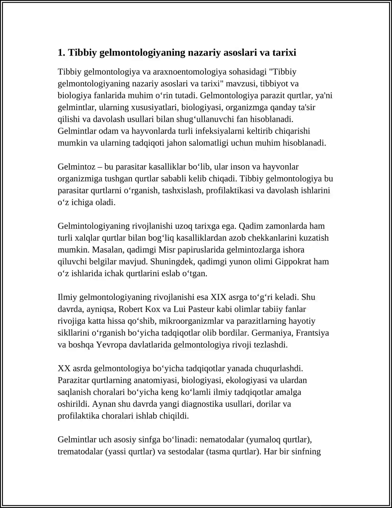 Tibbiy Gelmontologiya va Araxnoentomologiya Referat 3
