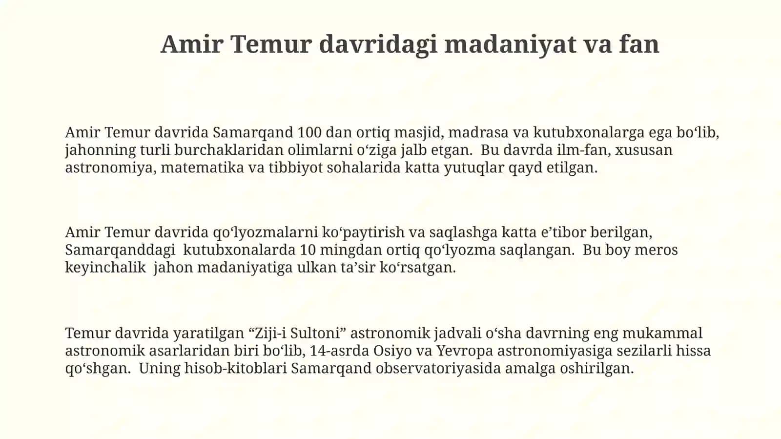 Amir Temur hayotibizgaoʻrnak 3