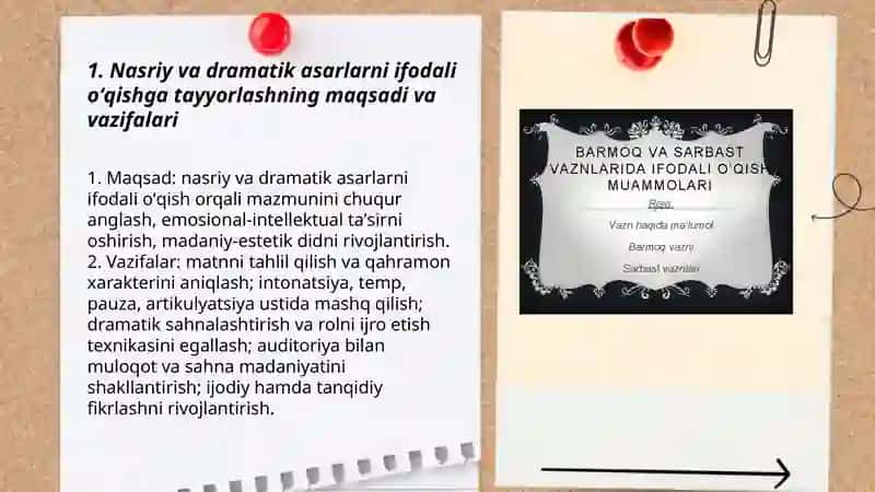 Nasriy va dramatik asarlarni ifodali oʻqishga tayyorlash 3