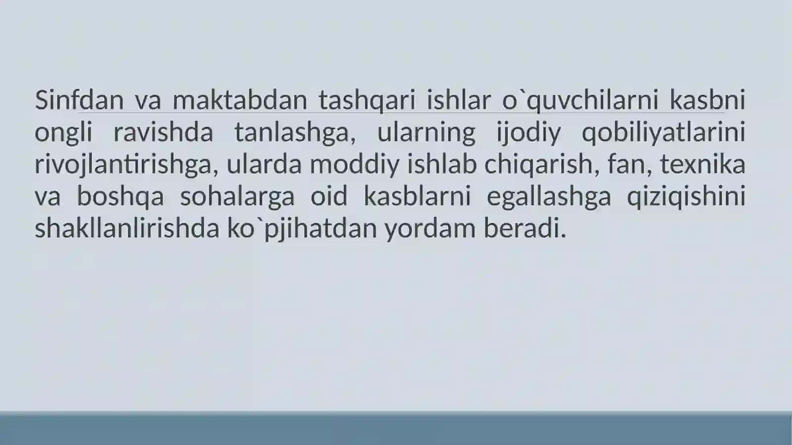 Sinfdan tashqari mashg'ulotlarda o'quvchilarni kasbga yo'llash 3