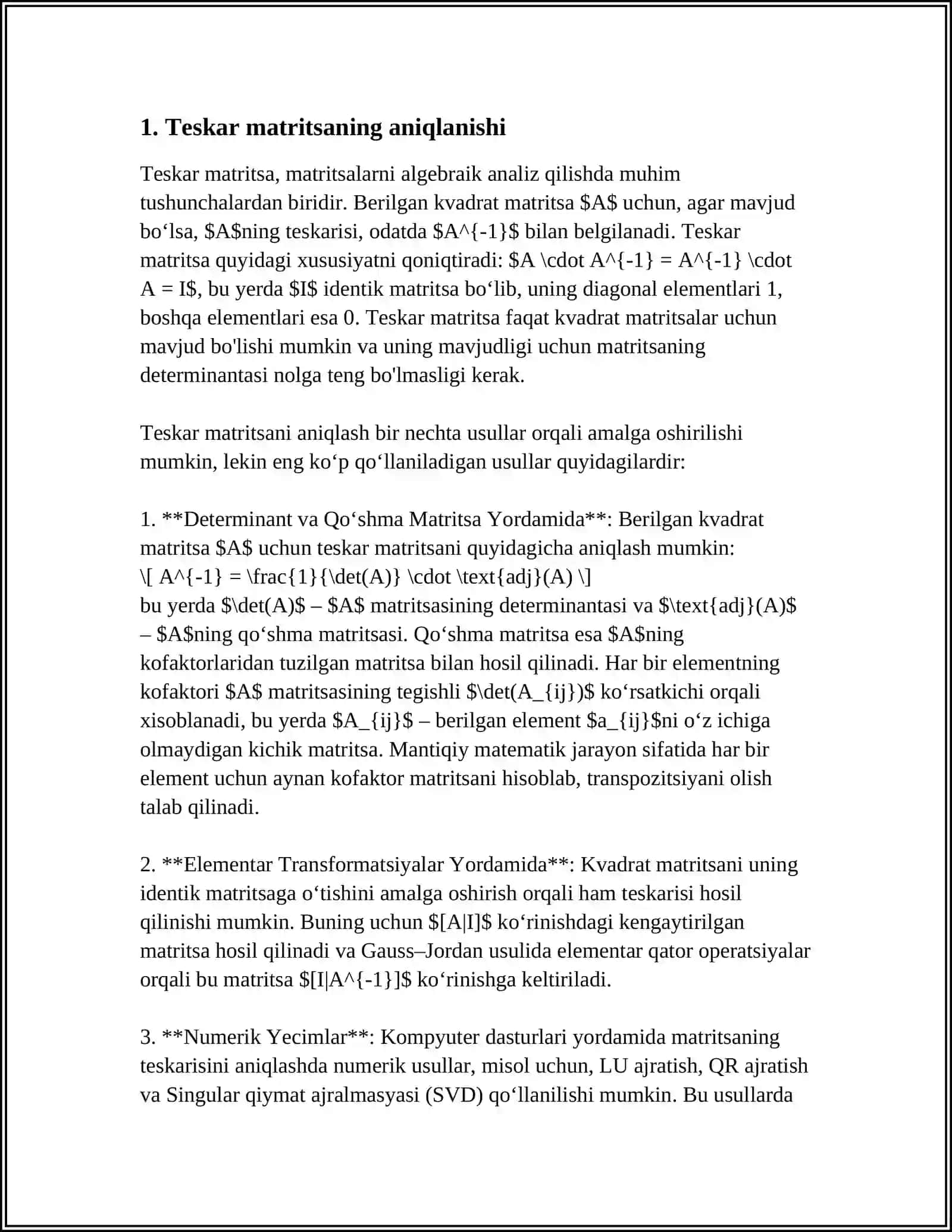 TESKARI MATRITSA XOSSALARI 3