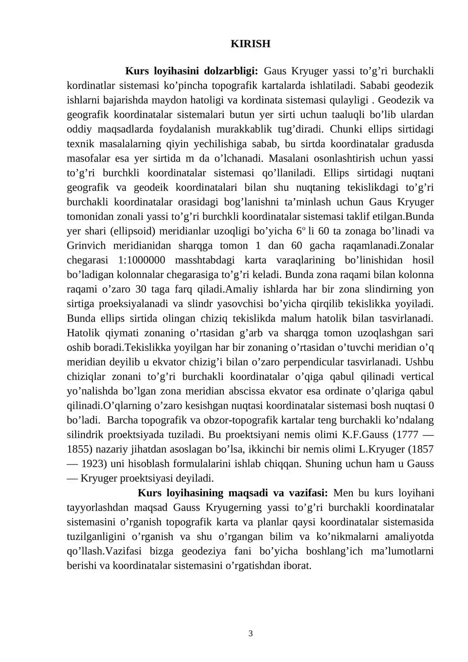 GAUS-KRYUGERNING YASSI TO`G`RI BURCHAKLI KOORDINATALAR SISTEMASI 3