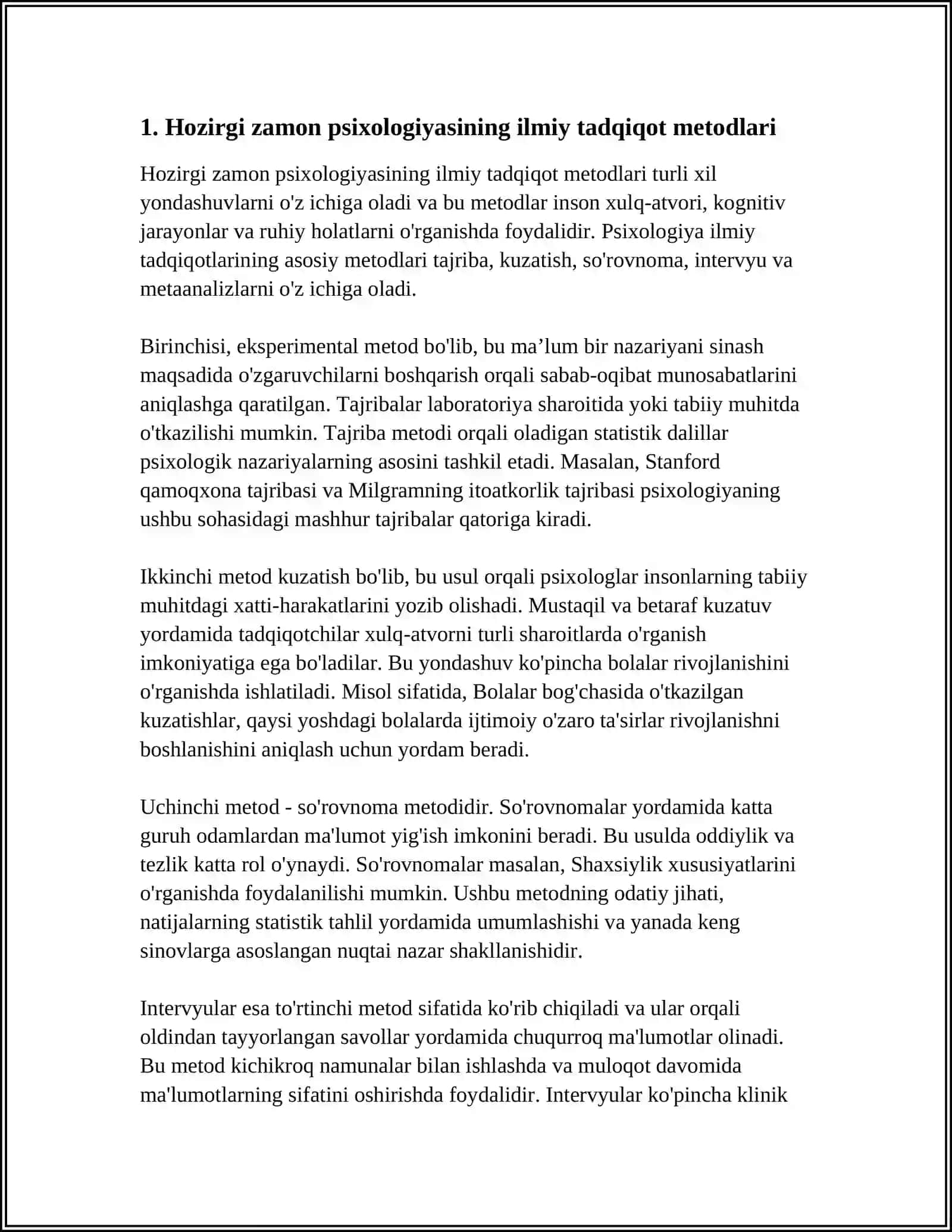 HOZIRGI ZAMON PSIXOLOGIYASINING TADQIQOT METODLARI. PSIXIKANING FILOGENETIK TARAQQIYOTI 3