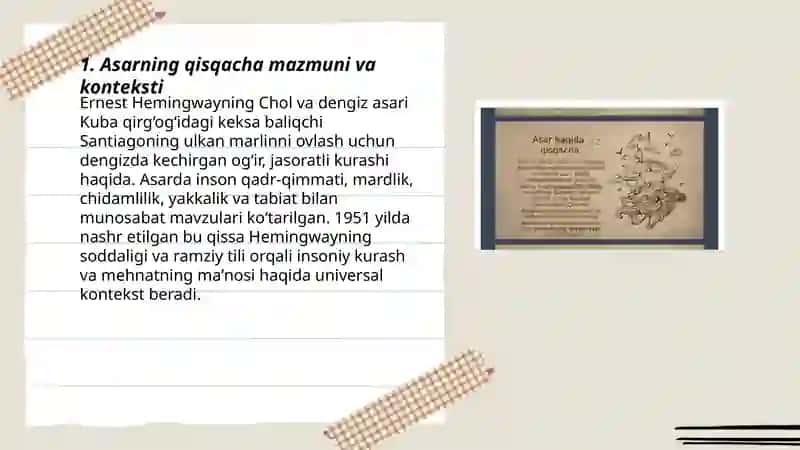 Chol va dengiz asarining asosiy g'oyasi va leytmotivini aniqlang 3