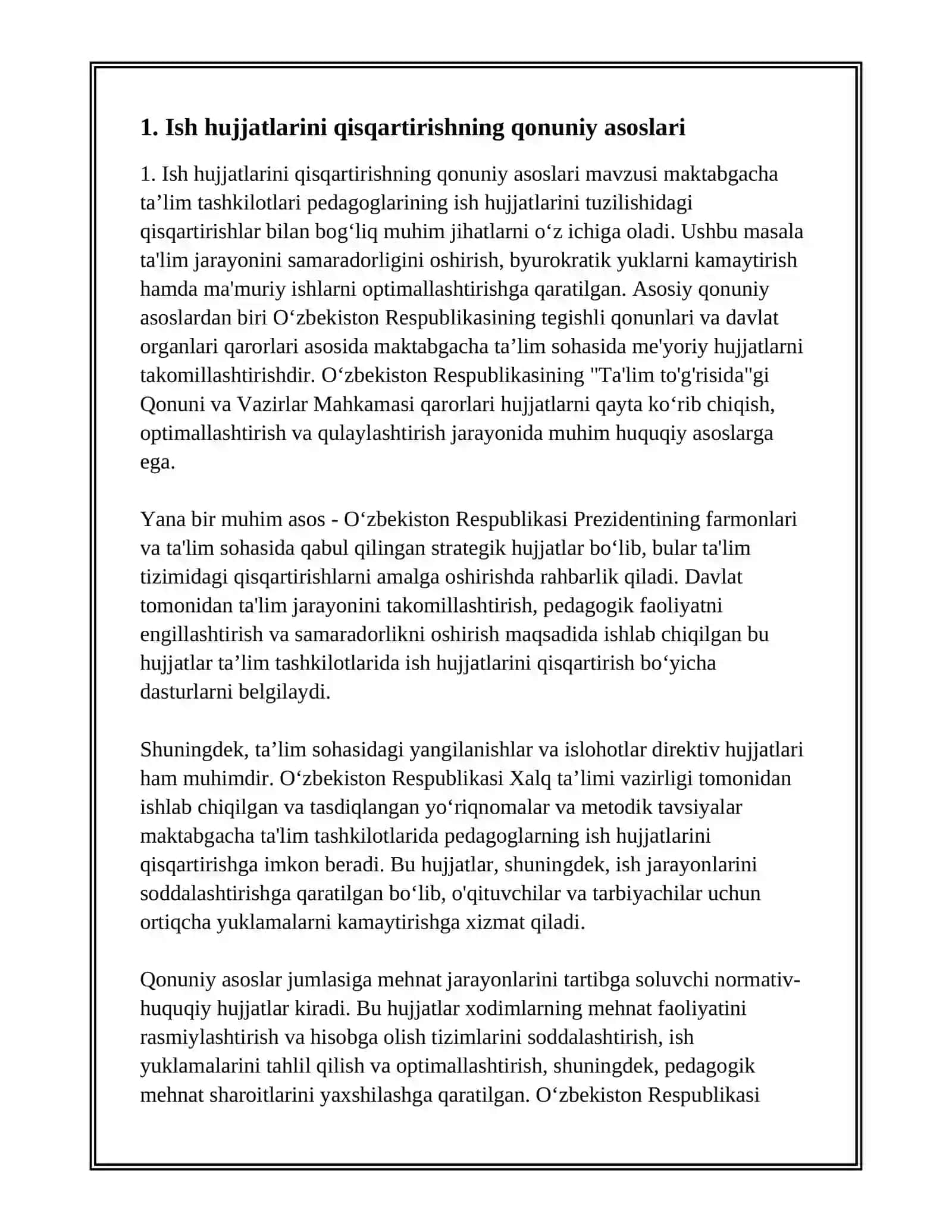 MAKTABGACHA TA'LIM TASHKILOTLARI PEDAGOGLARINING ISH HUJJATLARINI TUZILISHIDAGI QISQARTIRISH 3