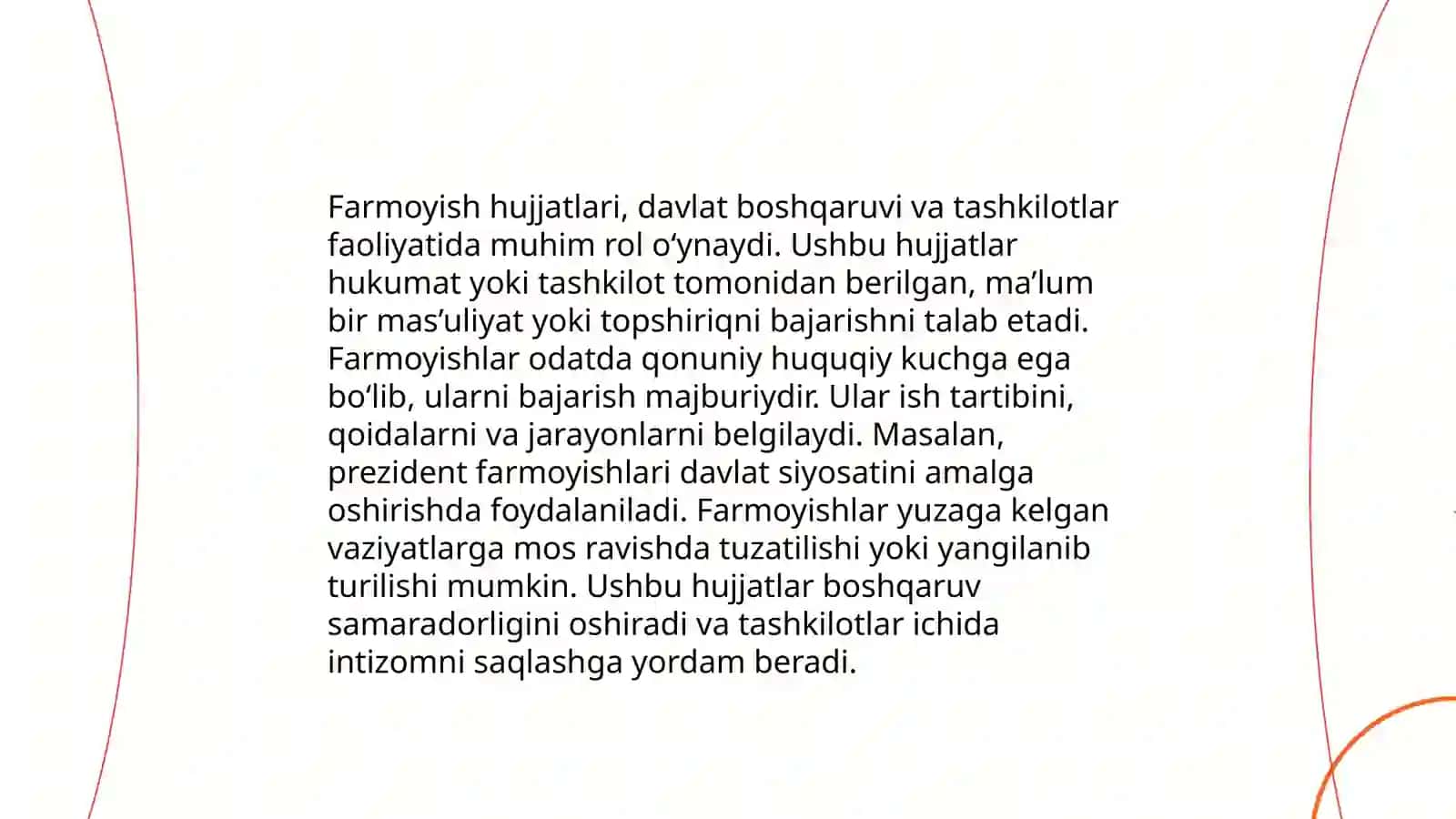 Farmoyish hujjatlari va ularning turlari. Ma'lumot-axborot hujjatlari 3