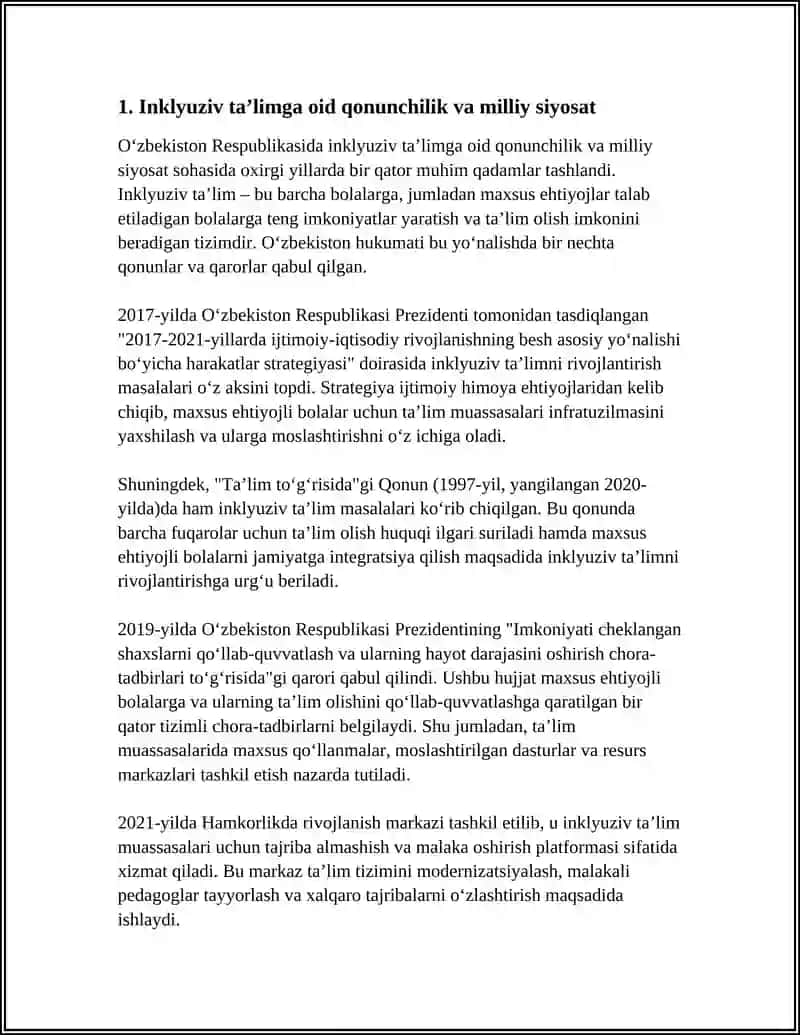 OʻZBEKISTON RESPUBLIKASIDA INKLYUZIV TAʼLIMGA JALB QILISH BOSQICHLARI 3