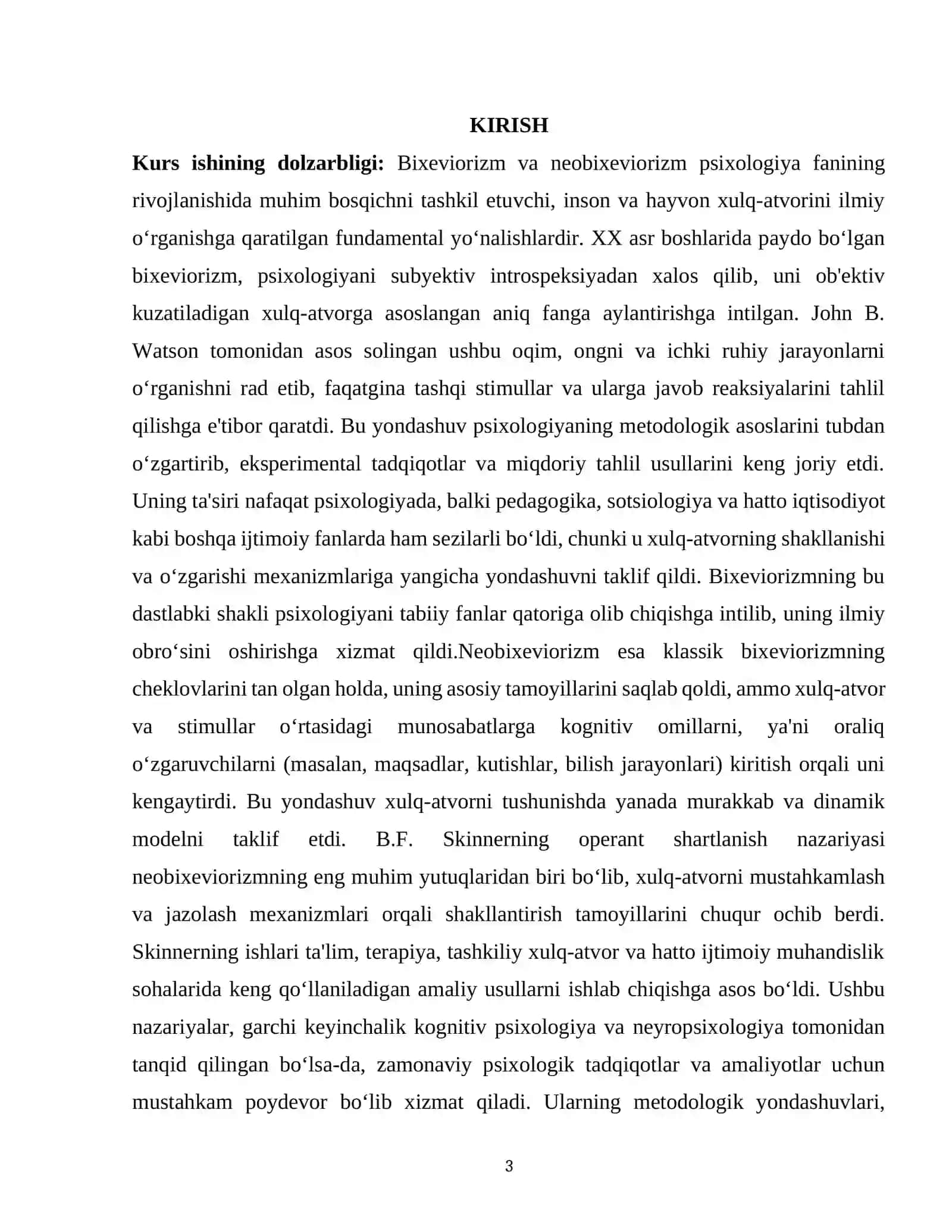 BIXEVIORIZM VA NEOBIXEVIORIZM METOTODOLOGIK  ASOSLARI (JOHN B.WATSON VA B.F. SKINNER ISHLARI 3