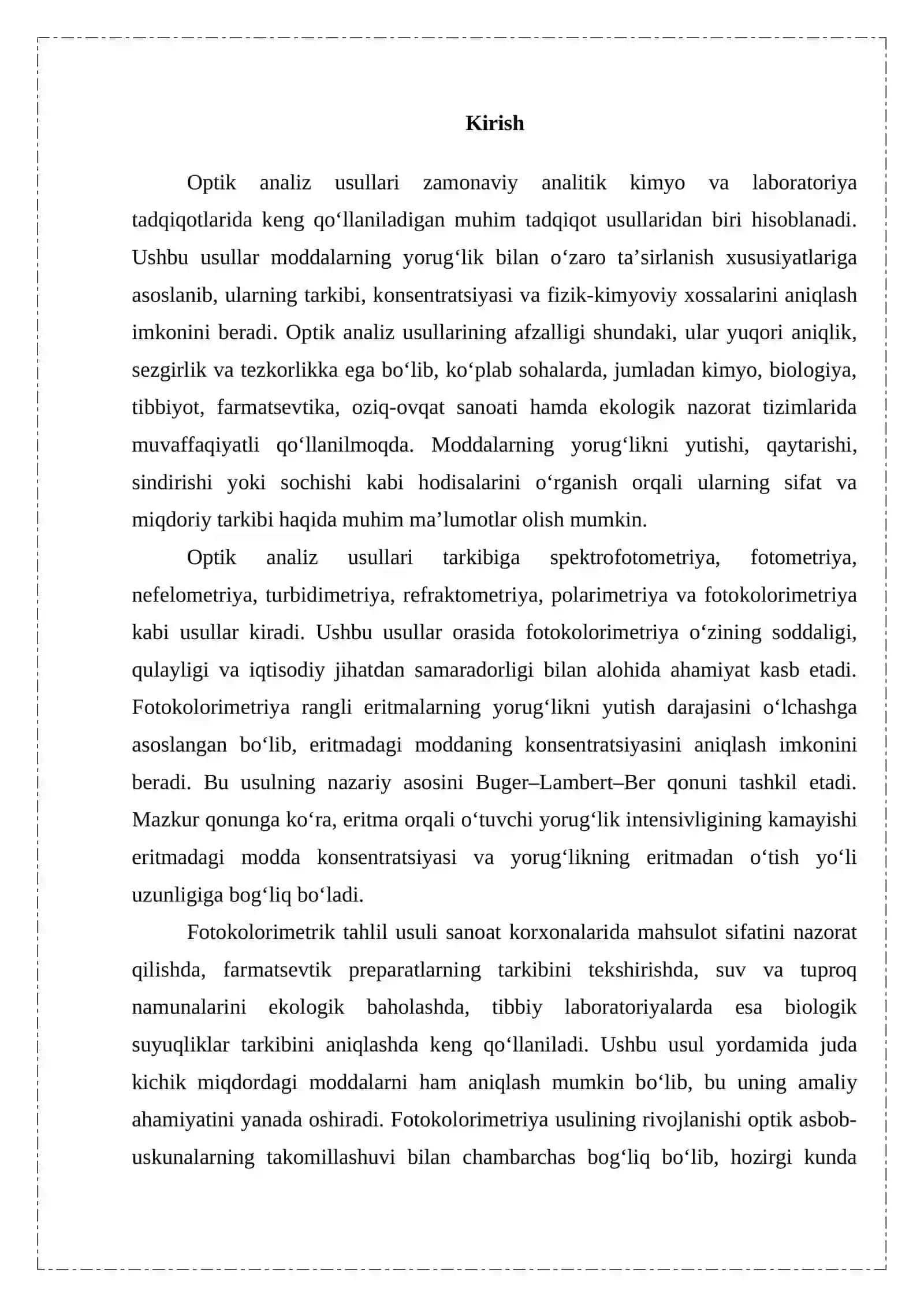 Optik analiz usullari. Fotokalorimetriya 3