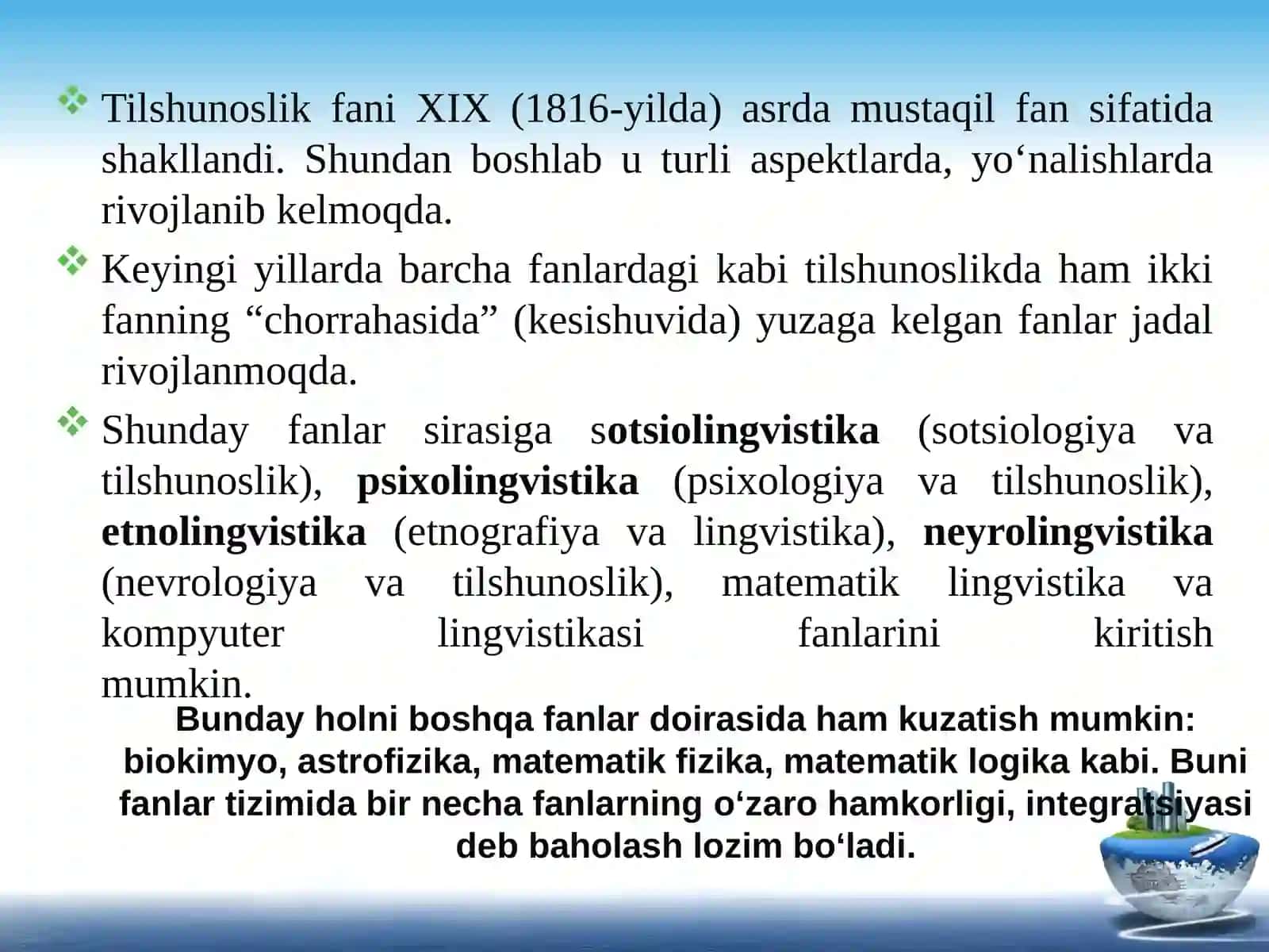 Kompyuter lingvistikasi faniga kirish.Fanningyo‘nalishlari va metodlari 3