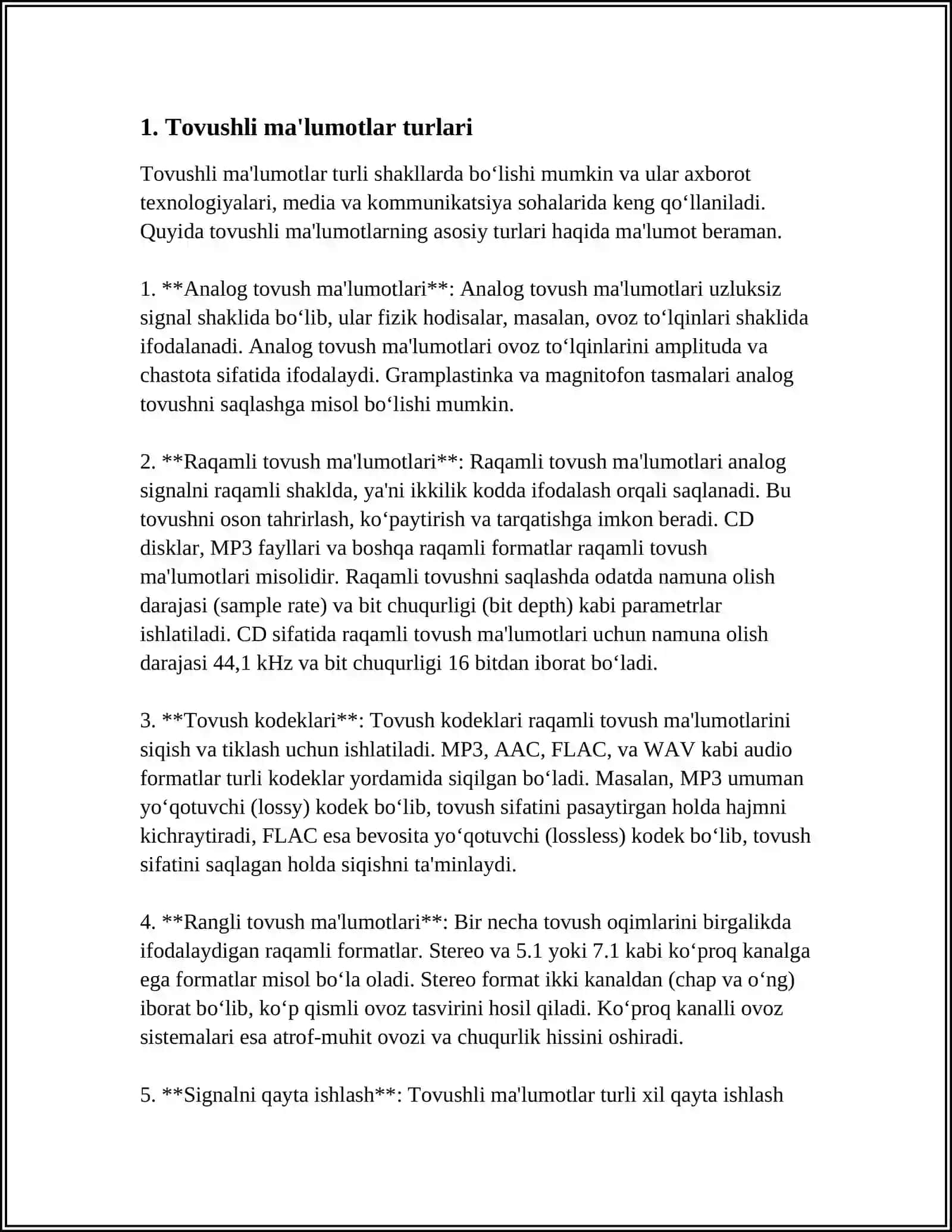 TOVUSHLI MA'LUMOTLAR VA ULAR BILAN ISHLASH 3