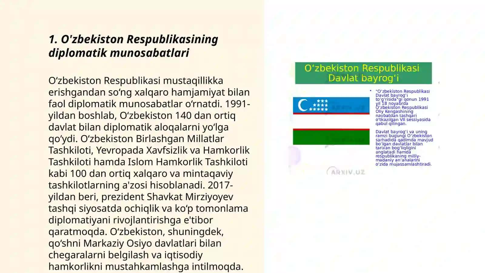 O'zbekiston Respublikasi xalqaro munosabatlarning to'la huquqli subyekti 3