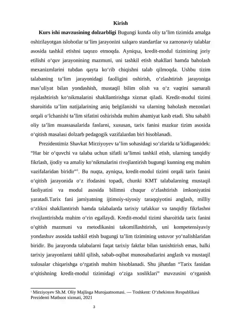 TARIX FANIDAN O‘QITISHNING KREDIT-MODUL TIZIMIDAGI O‘ZIGA XOSLIKLARI 3