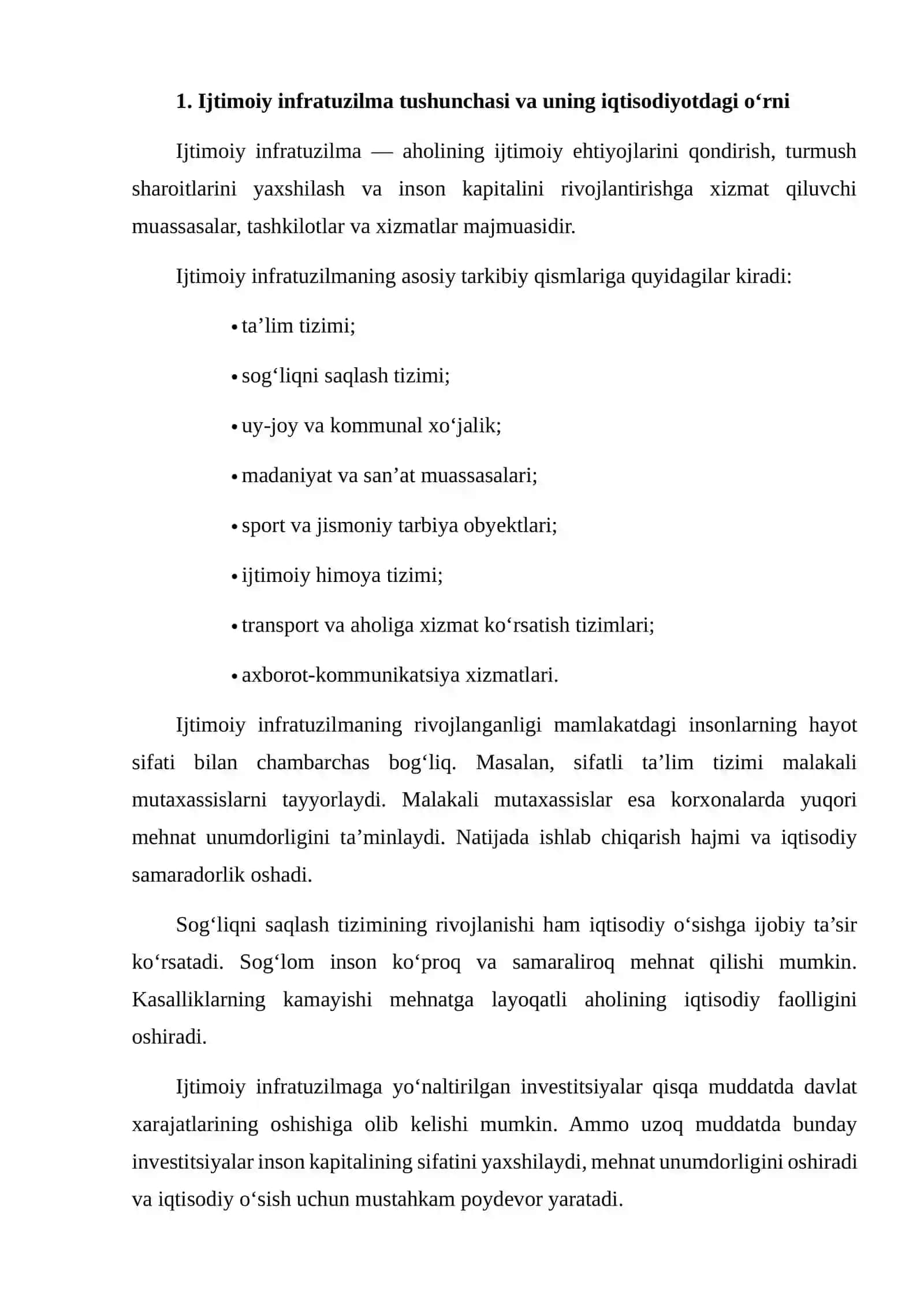 Ijtimoiy Infratuzilma, Aholi Soni va Uzoq Muddatli Iqtisodiy O‘sish Omillari 3