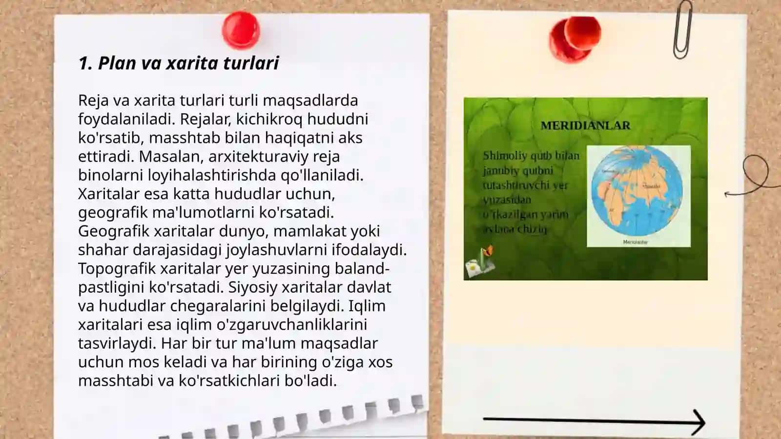 Plan va xarita bilan ishlash. Globus 3