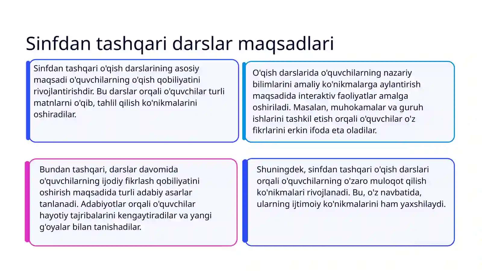 Sinfdan tashqari matn o‘qish darslarini rejalashtirish 3