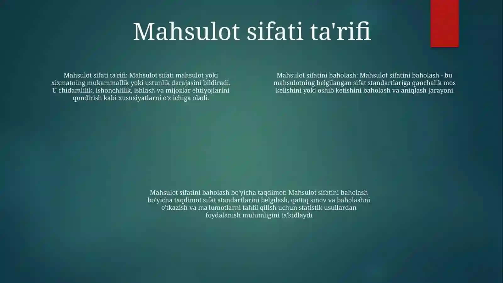 Mahsulot Sifatini Darajasini Baholash Taqdimot 3