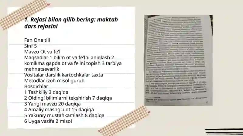 Rejasi bilan qilib bering: maktab dars rejasini 3