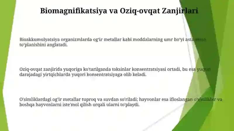 Ogʻir metallarni oʻsimlik va hayvon organizmida toʻplanishi 3