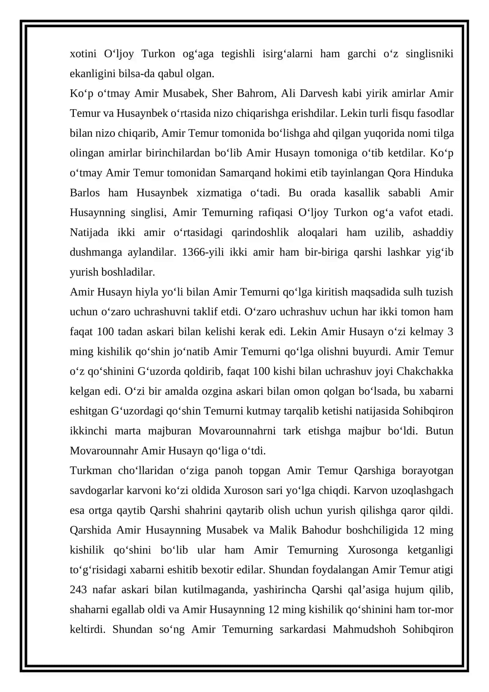 Amir Temur va Amir Husayn o‘rtasida hokimiyat uchun kurash mavzusida referat tayyorlash 3