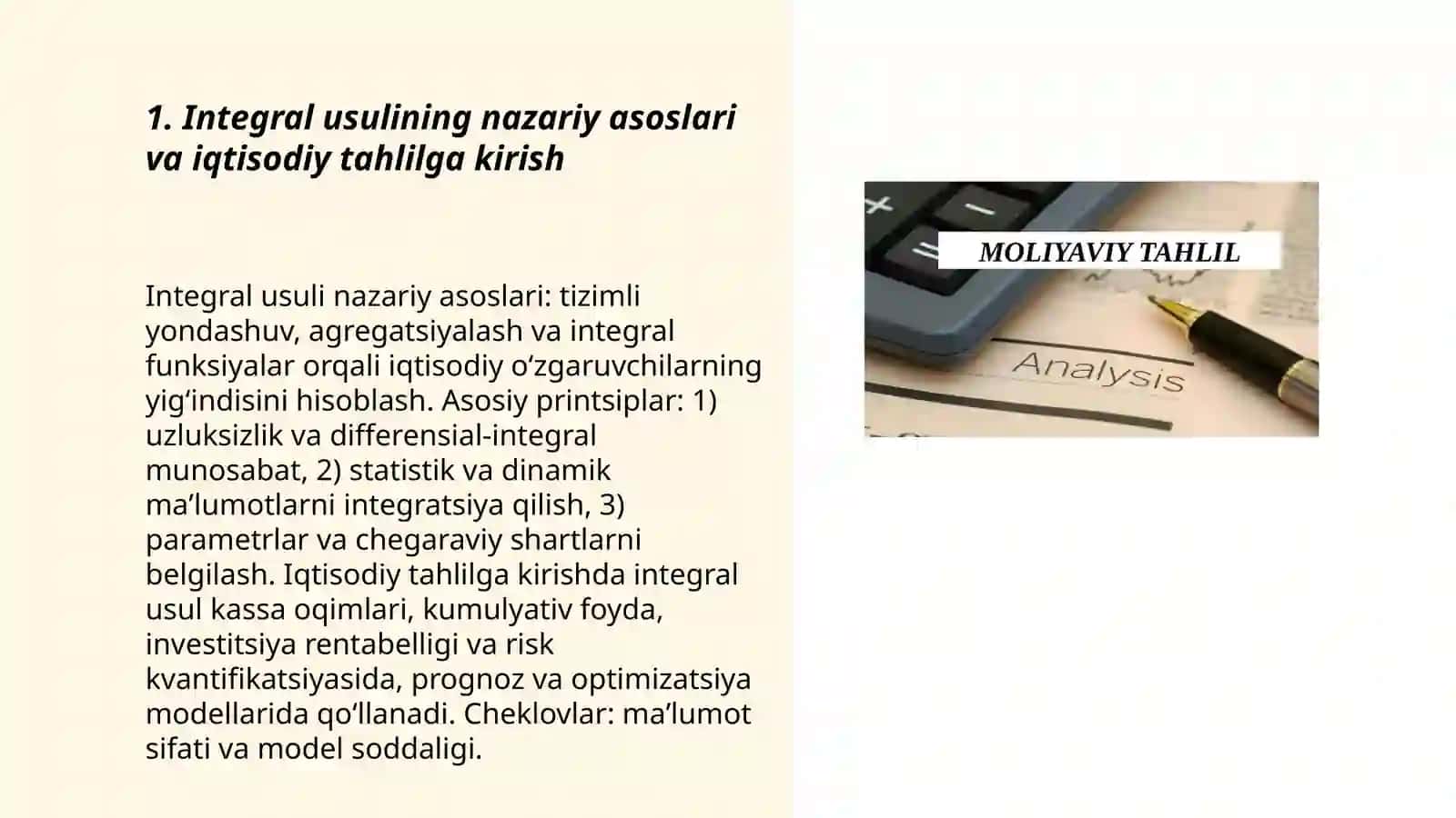 Integral usuli va uning moliyaviy tahlilda(iqtisodiyotda) qollanilishi 3