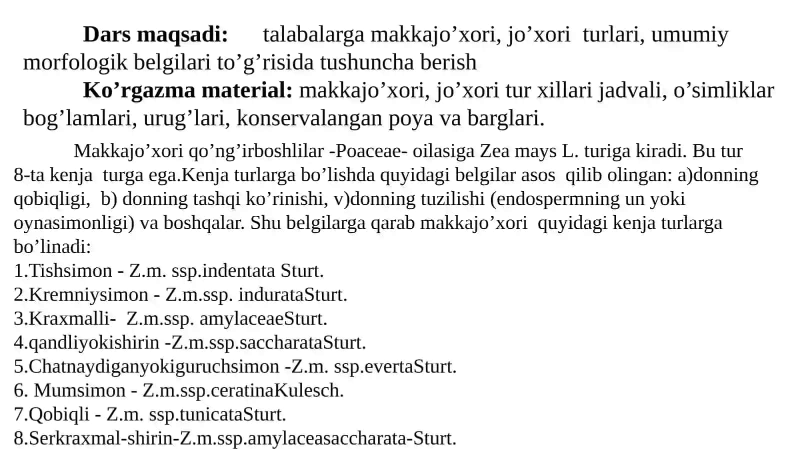Makkajo’xori kenja turlari va morfologiyasi 3