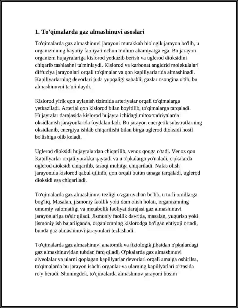 TO'QIMALARDA GAZLAR ALMASHNUVI NAFASNI BOSHAQARILISHI 3