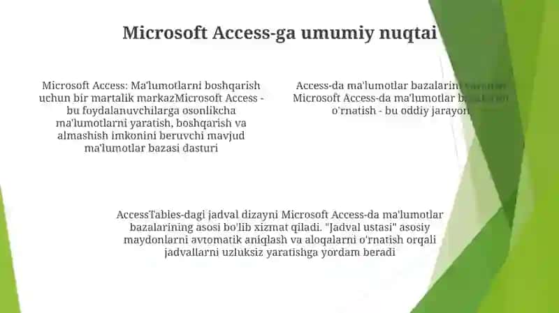 Malumot Lar Bazasini Yaratish Dasturlari Microsoft Accessda Yaratish (Jadval Shakl) 3