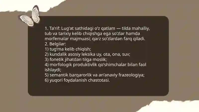 Lug'at sathdagi o‘z qatlam va o‘zlashgan qatlam 3
