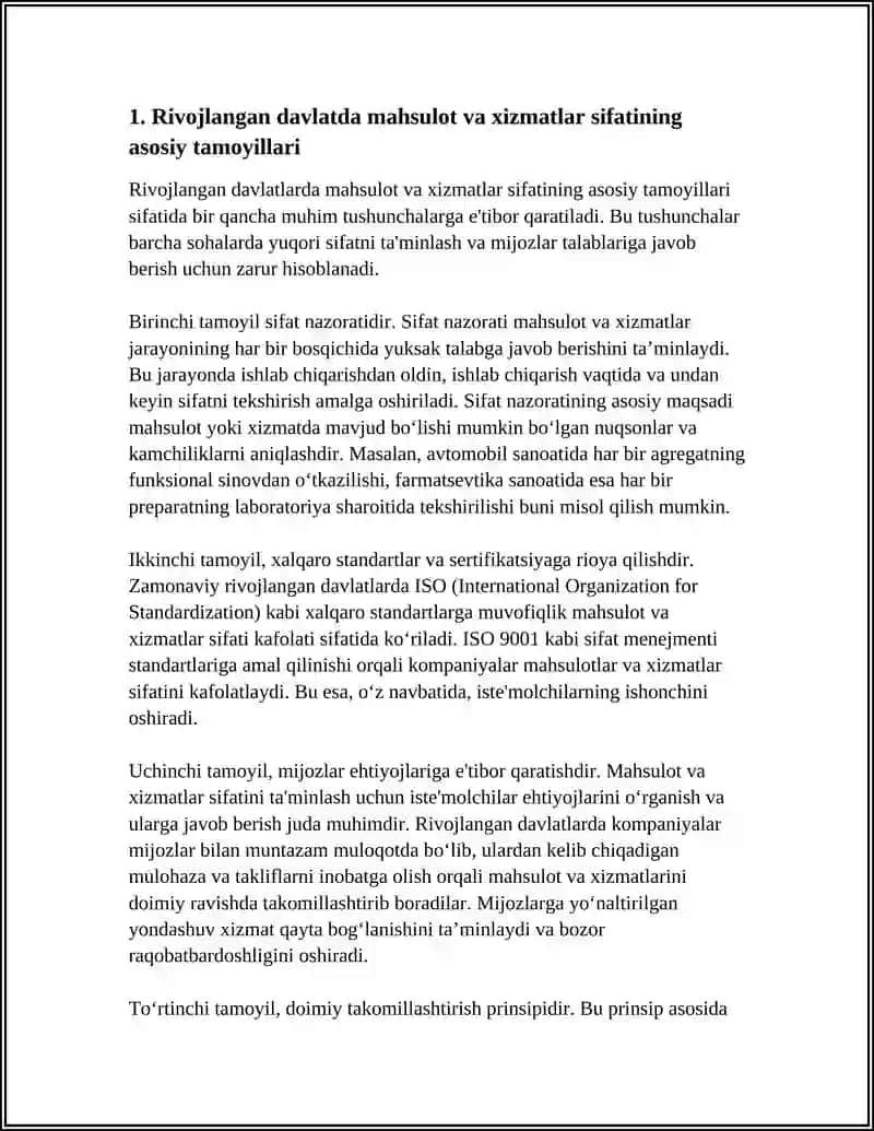 Rivojlangan davlatda mahsulot va xizmatlar sifati 3