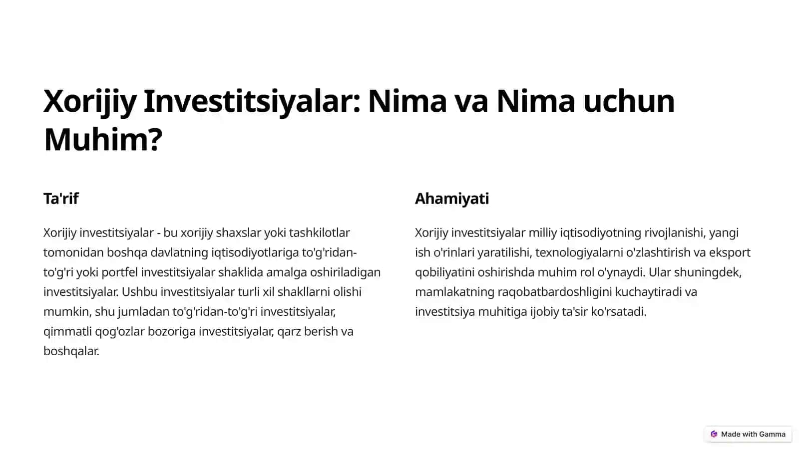 Xorijiy Investitsiyalar: Nima va Nima uchun Muhim? 3
